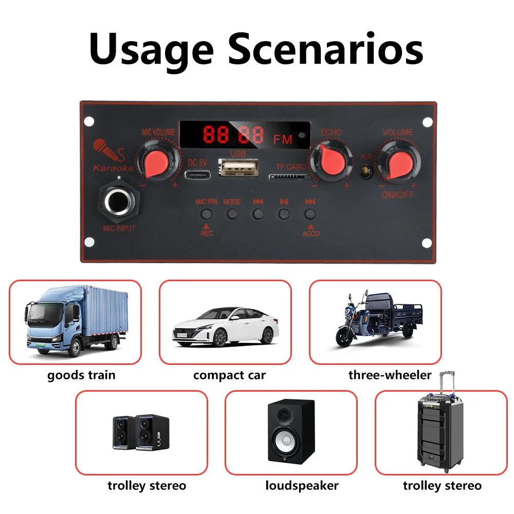 Description Picture 5 of itemDC 3.7-5V Bluetooth 5.0 MP3 Decoder Board 2*10W 10W Amplifier Audio Player DIY MP3 Player Car FM Radio Module TF USB Mic Record