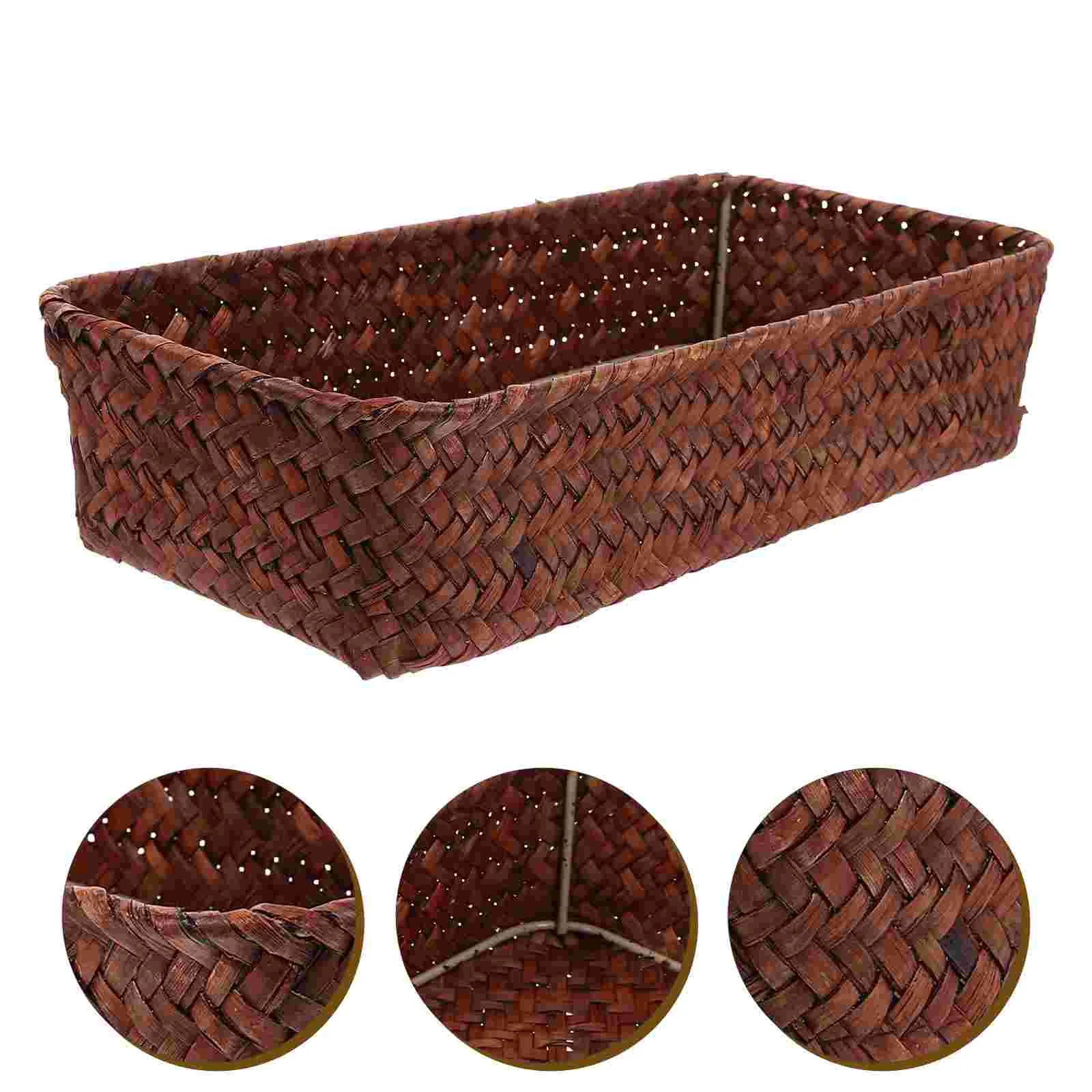 

Cutlery Storage Basket Woven For Home Food Desktop Holder Straw Multipurpose Baskets Hamper
