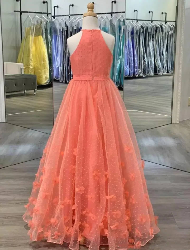 

New Princess A Line Flower Girl Dresses Lace Flowers Halter Children Holy First Communion Dresses Birthday Gown