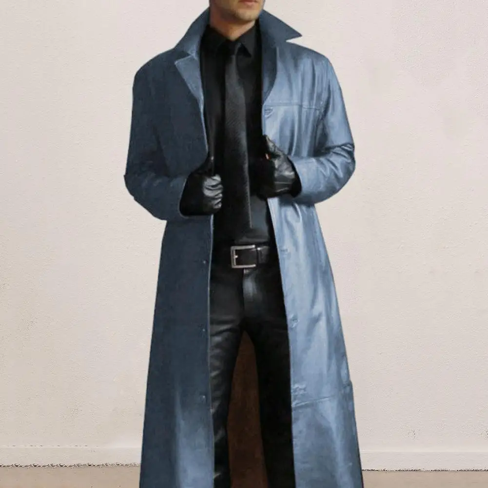 Trench Coat Casual Men Jacket Men Faux Leather Jacket Stylish Men's Faux Leather Trench Coat With Turn-down Collar Windproof Design Slim Fit