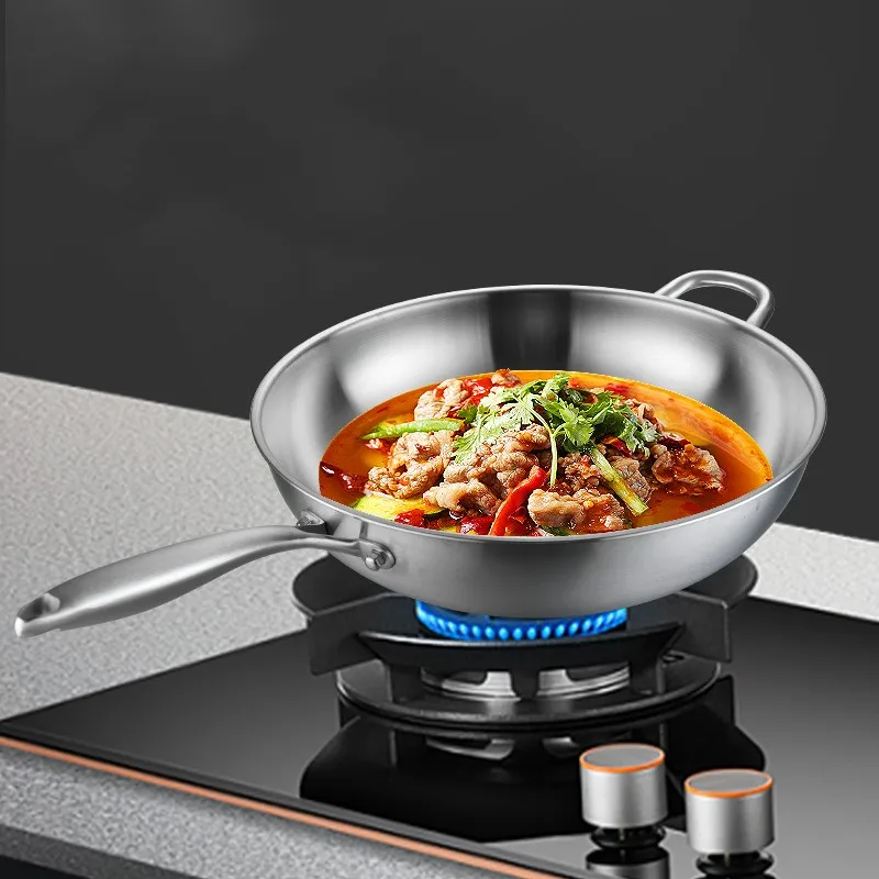 

Stainless steel wok frying pan uncoated kitchen tools Chinese Handmade cooking pot wok non stick gas stove cookware frigideira