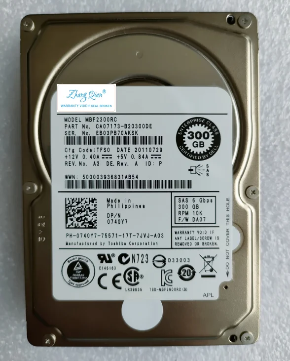 

Для DELL MBF2300RC 300G SAS 2,5 10K 0740Y7 6 ГБ сервер MTV7G 740Y7 CWHNN 300 ГБ