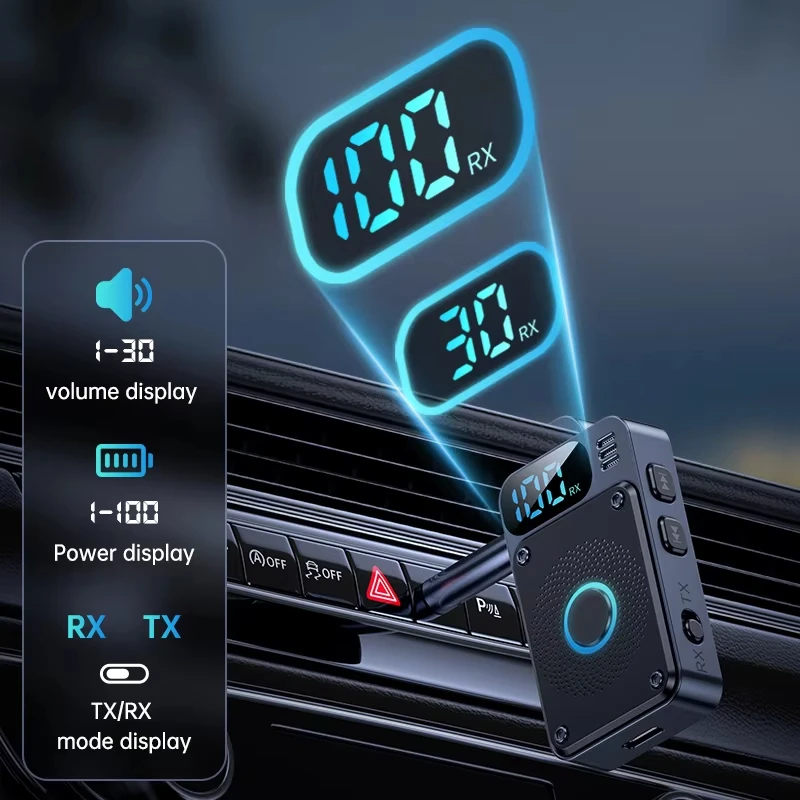 Car Bluetooth 5.4 Audio Receiver Transmitter 3.5mm AUX Wireless Adapter Mic for TV PC Headphone Amplifier