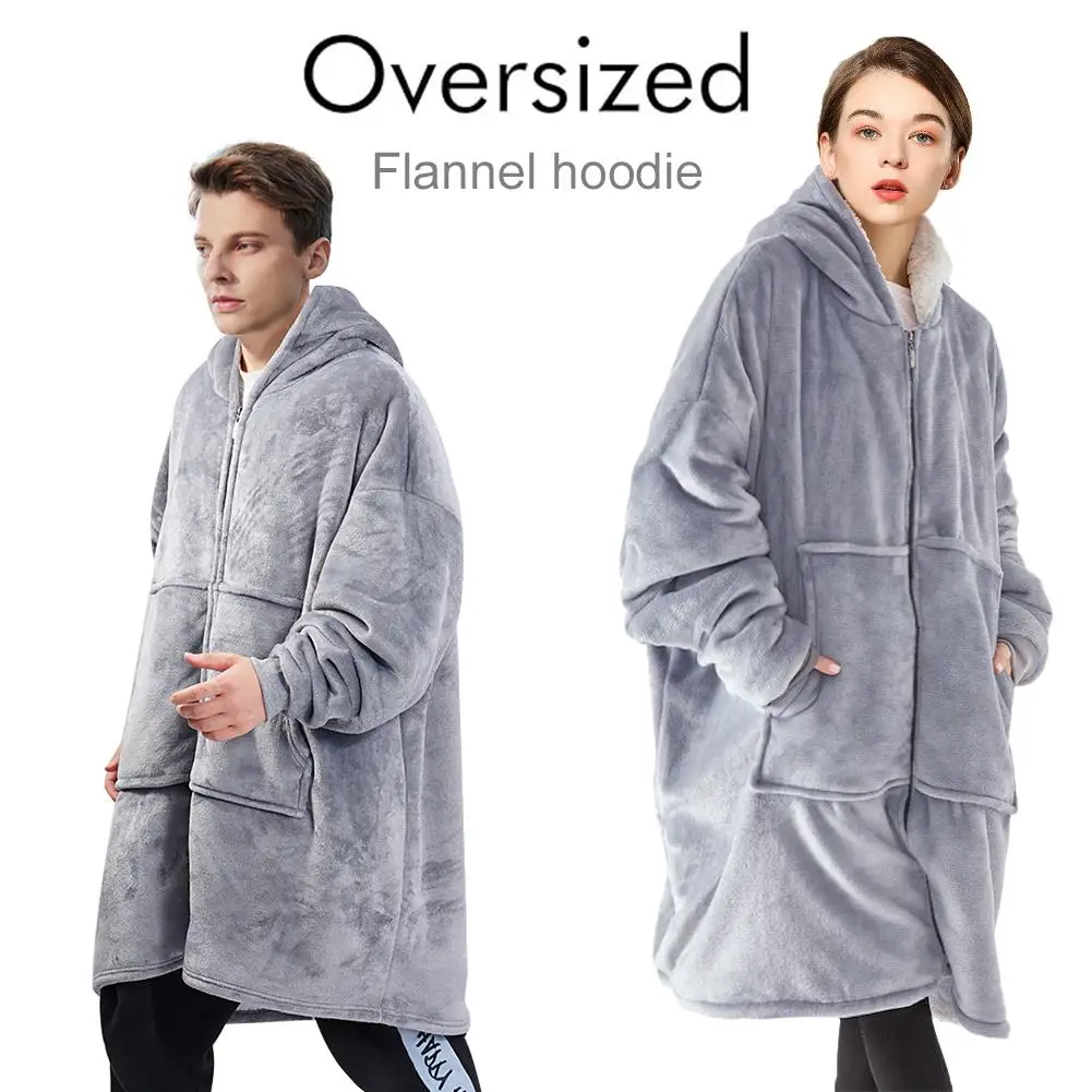 

Winter Thicken Warm Women Men Pajamas Loose Hooded Clothes Comfortable Zipper Blanket Flannel Soft Home Lazy Nightgown A3B9