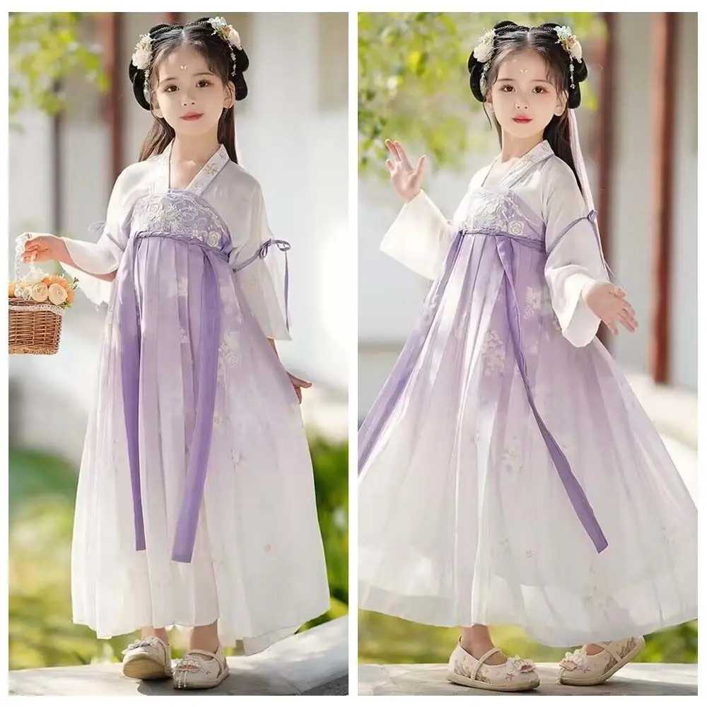 

Folk Dance Chinese Children Girls Hanfu Dress Outfit Ancient Fairy Cosplay Performance Chinese Kids Girls Ancient Clothes Purple