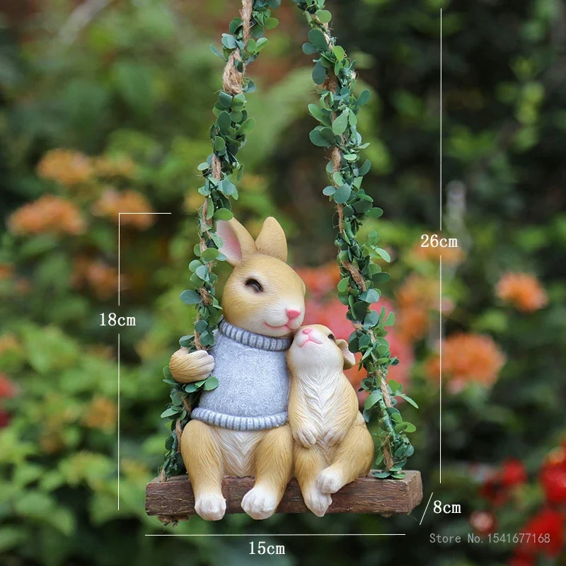Rabbit Garden Outdoor Tree Pendant, Swing Rabbit Decoration, Cartoon Animal Crafts, Decorations for Home, 1Pc
