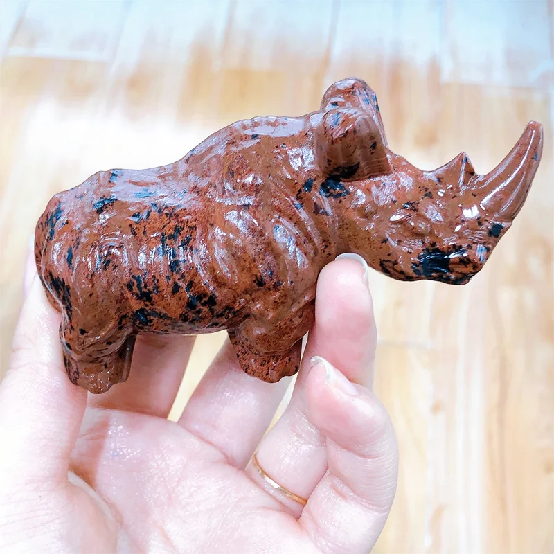 

Natural Red Obsidian Rhinoceros Crystal Energy Stone Crafts Small Decoration Home Decor Holiday Gift 1pcs