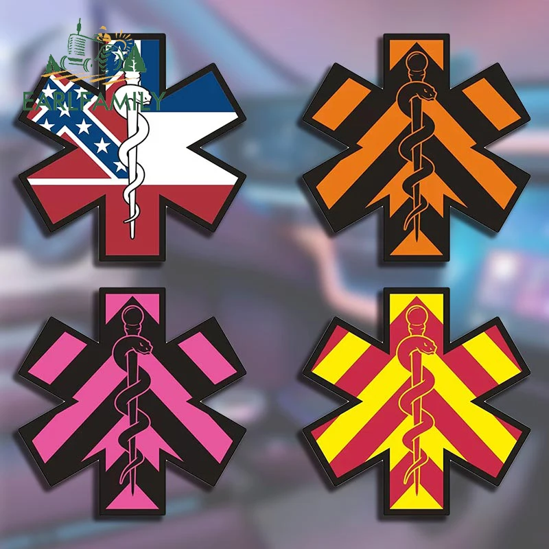 

EARLFAMILY 13cm for Star Of Life EMS Fire Rescue Medical Car Sticker Occlusion Scratch Decal Personality Sunscreen Vinyl Decor