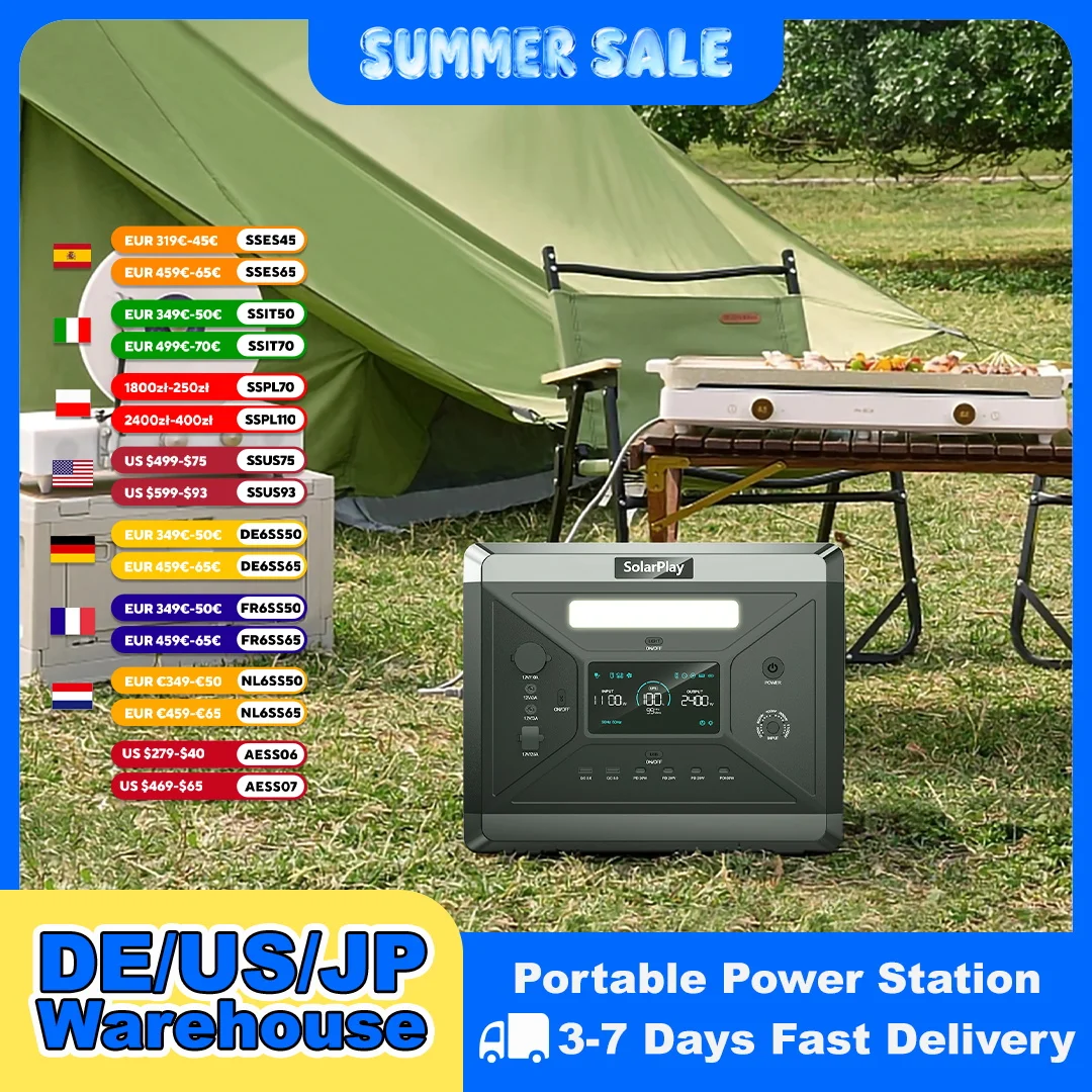 SOLARPLAY Q2501 2160Wh Portable Power Station 2400W Solar Generator LiFePO4