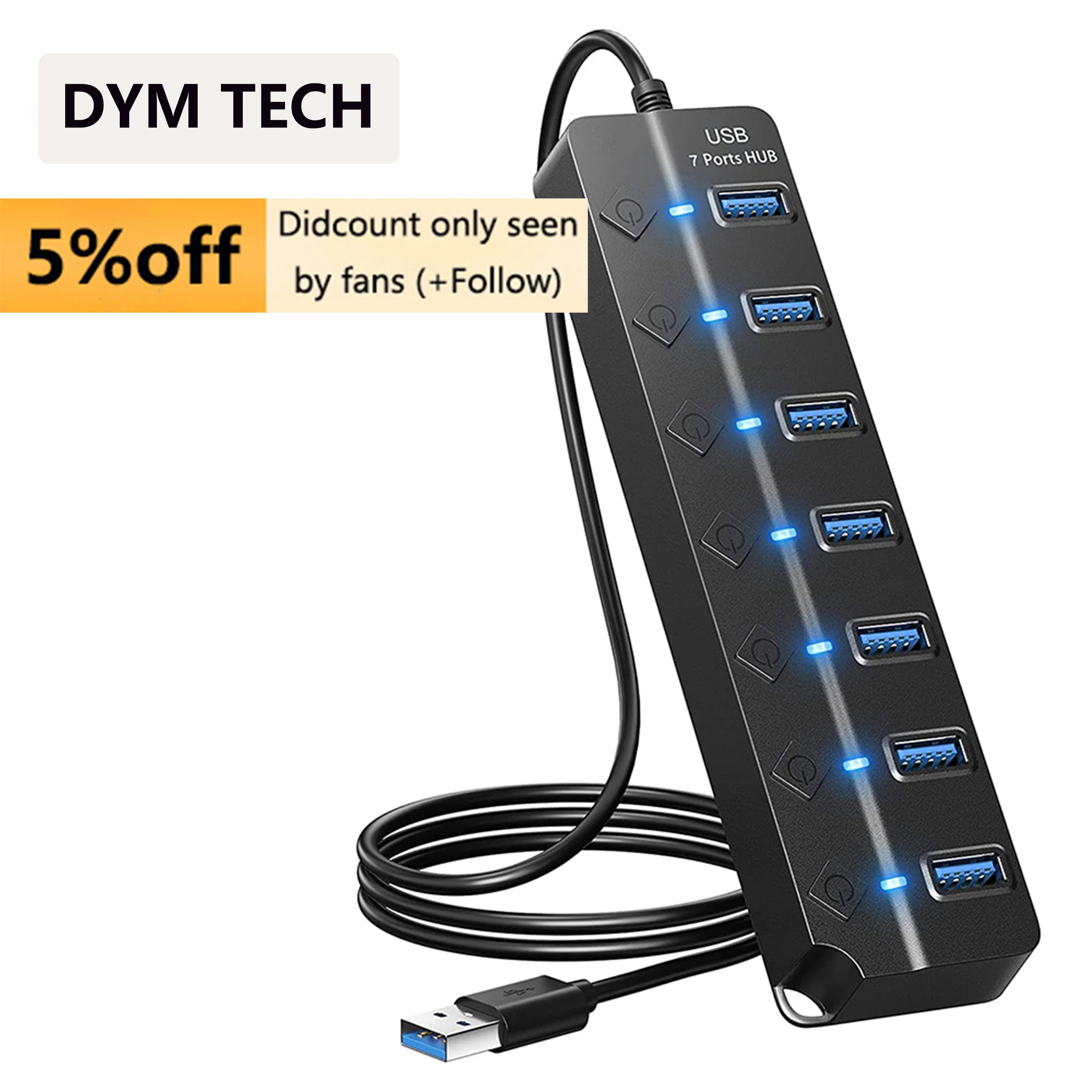 QISUO Alta Velocidad Hub USB 3.0 De Expansión Divisor Multieje De 4 Puertos De Alta Velocidad Para PC De Escritorio, Adaptador Para Portátil, Concentrador USB