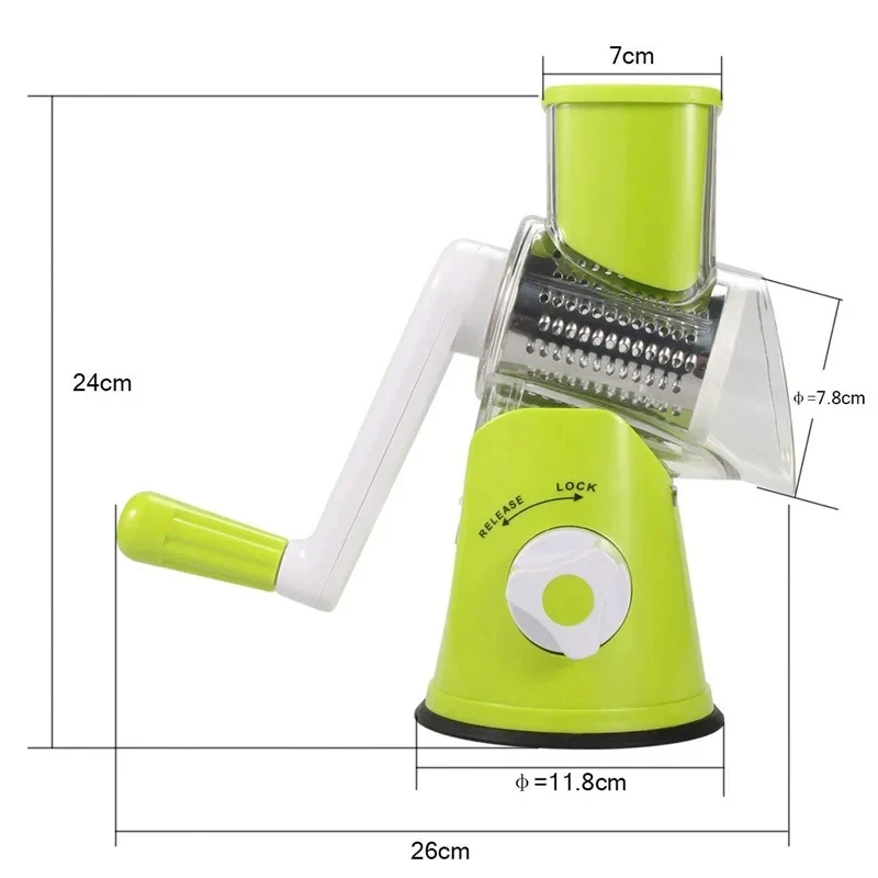 Vegetable Cutter Cheese Shredder 3 Sharp Drums Multifunctional Garlic Potato Shredder Handheld with Strong Suction Kitchen Tool