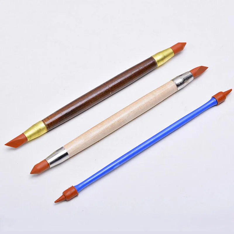 3Pcs Silicon Rubber Shaper Pen Double-head Pottery Clay Sculpture Tools Pottery Ceramics Carving Modeling Shaping Tool