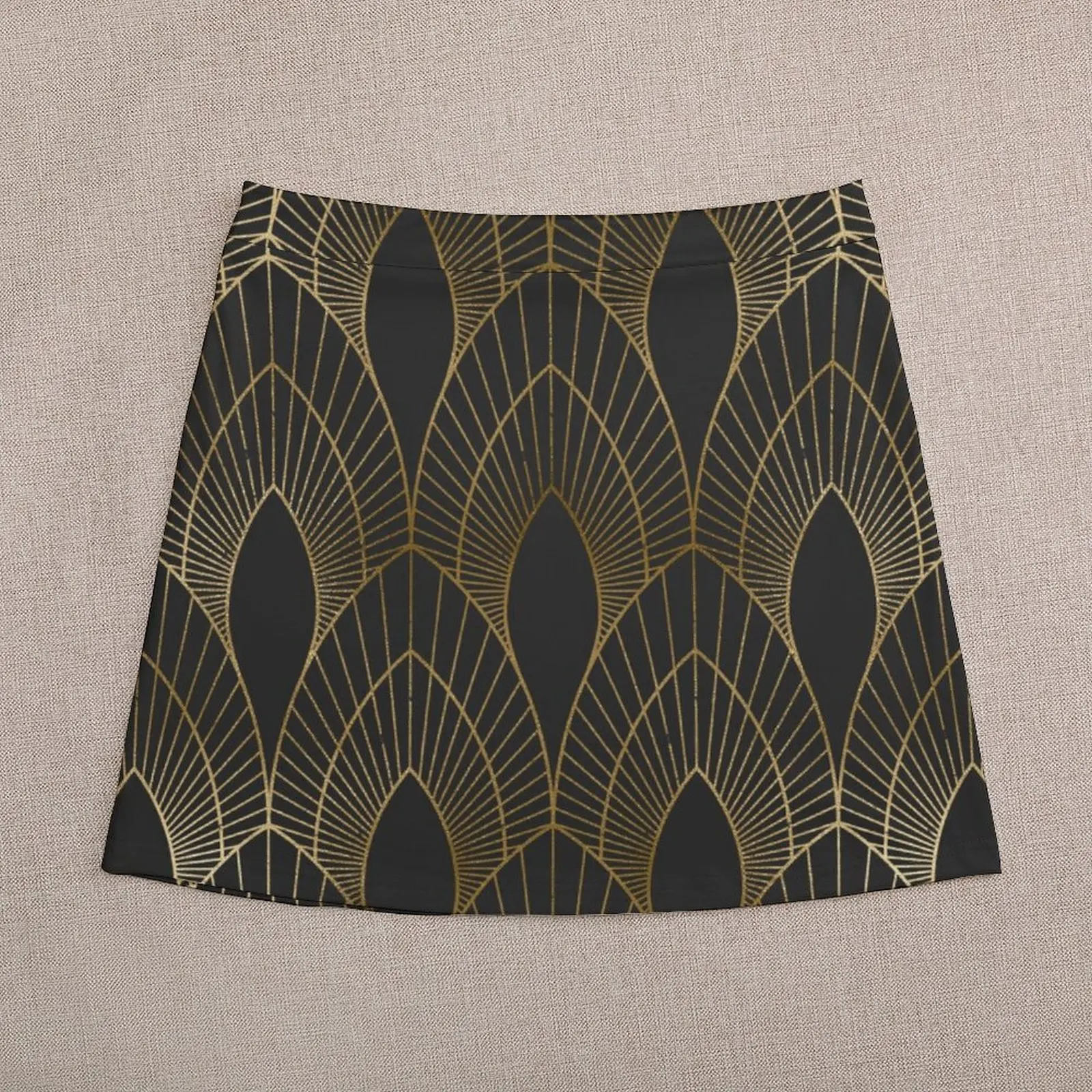 Glitzy Golden-Hues And Black Art Deco Pattern Mini Skirt elegant social women's skirts Women's clothing night club outfit