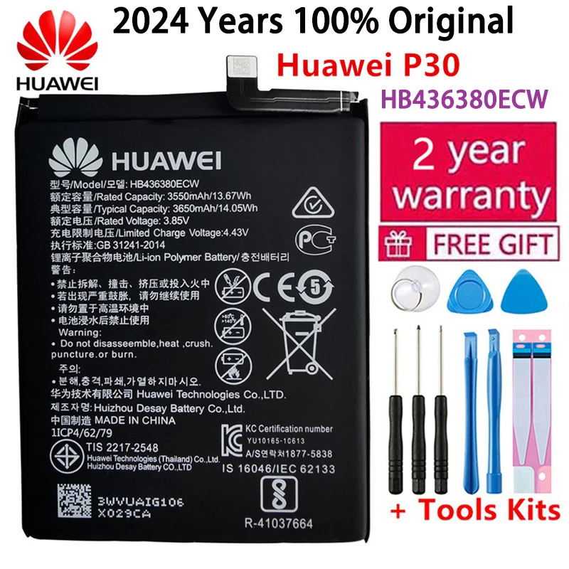3.85V 3650Mah Hb436380Ecw Per Huawei P30 Ele-L09 Ele-L29 Ele-Al00 Ele-Tl00 Batteria + Kit Di Strumenti Di