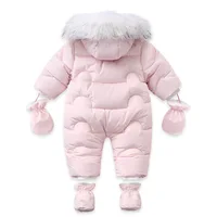 AYNIGIELL 2024 Winter Newborn Thickening Jumpsuit Built-in Wool Hooded Down Romper Baby Boys and Girls Warm Snowproof Overalls 4