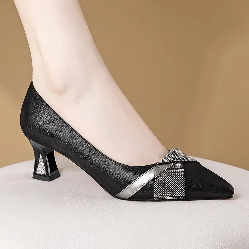 Sapatos 여성용 귀여운 스위트 네이비 크리스탈 하이힐 신발, 레이디 클래식 섹시 파티 스틸레토 힐 신발, Zapatos B17