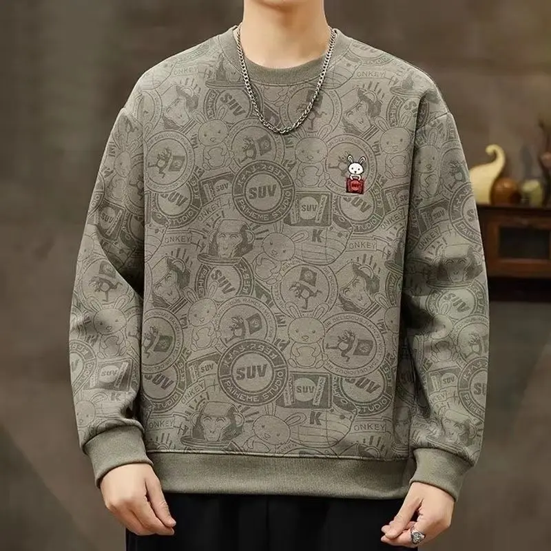 

L-5XL Mens Sweatshirts Spring Autumn Male Hoodies Long Sleeve O-neck Embroidery Pullover Tidal Current Top Clothes H50