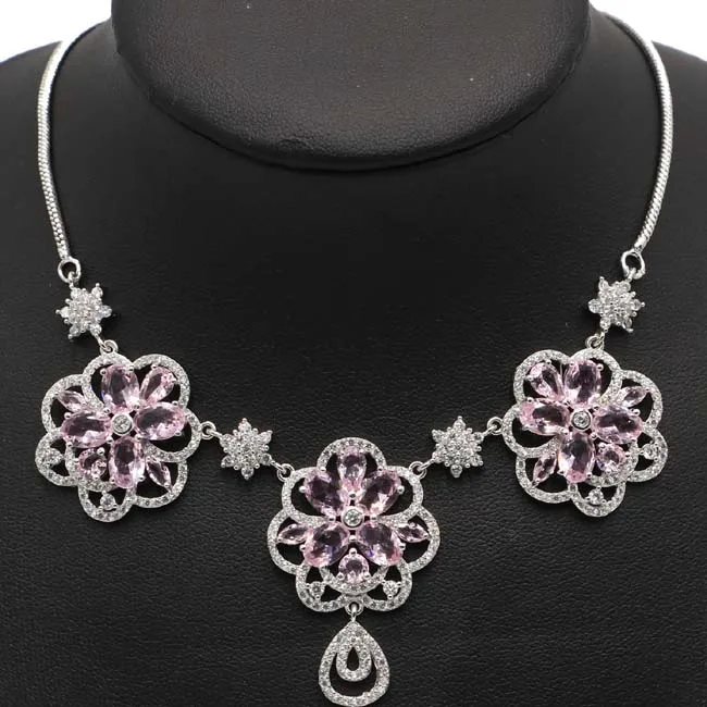 

24g 925 SOLID STERLING SILVER NECKLACE CHAIN London Blue Topaz Pink Kunzite White CZ Wholesale Drop Shipping