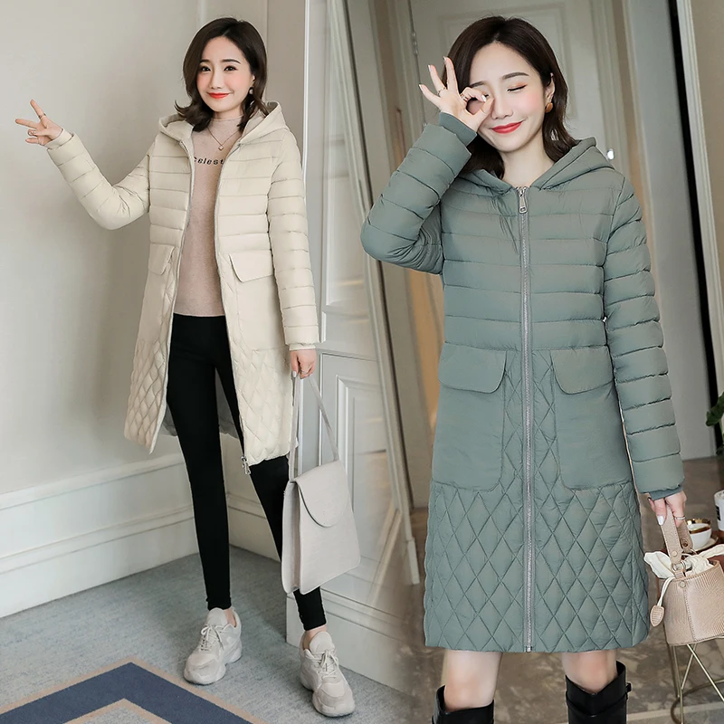 

2024 Fashion Warn Down Parkas Women Hooded Winter Jacket Slim Down Cotton Long Coat Solid Casual Female Plus Size Thick Outwear