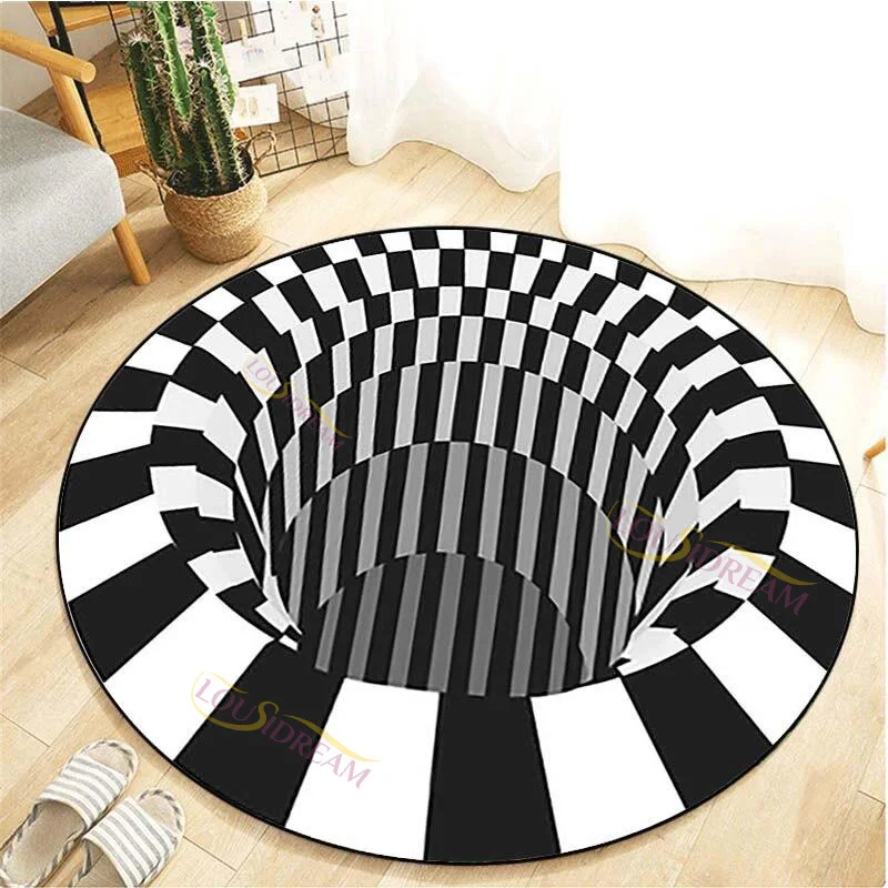 3d Vortex Illusion Black White Carpet Nordic Modern Black Hole Round Area Rugs Geometric Antiskid Room Decor Living Floor Rug Rug Aliexpress