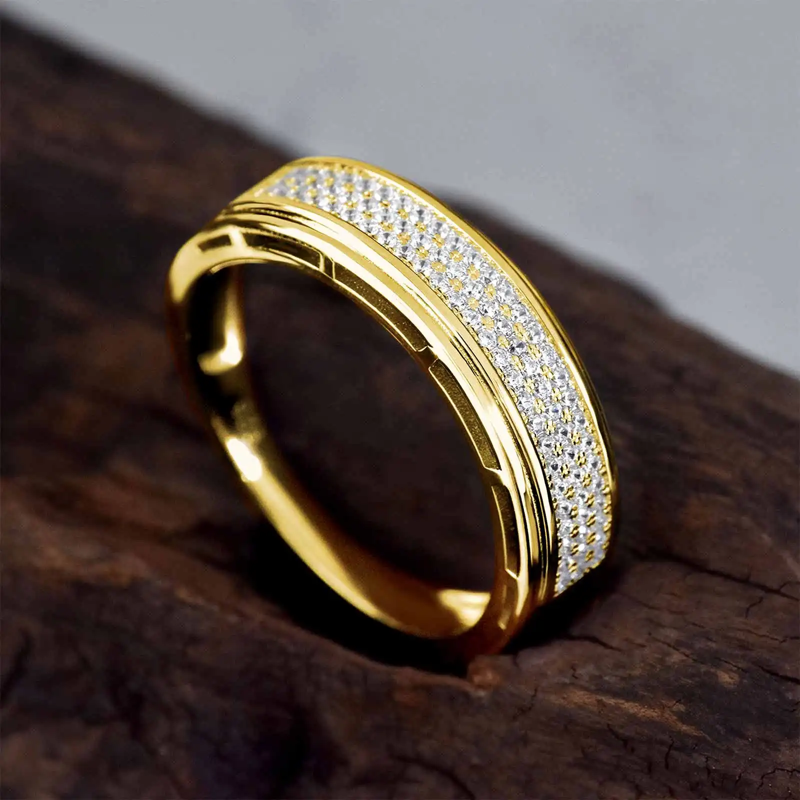 Genuine 925 Sterling Silver Yellow Gold Wedding Rings for