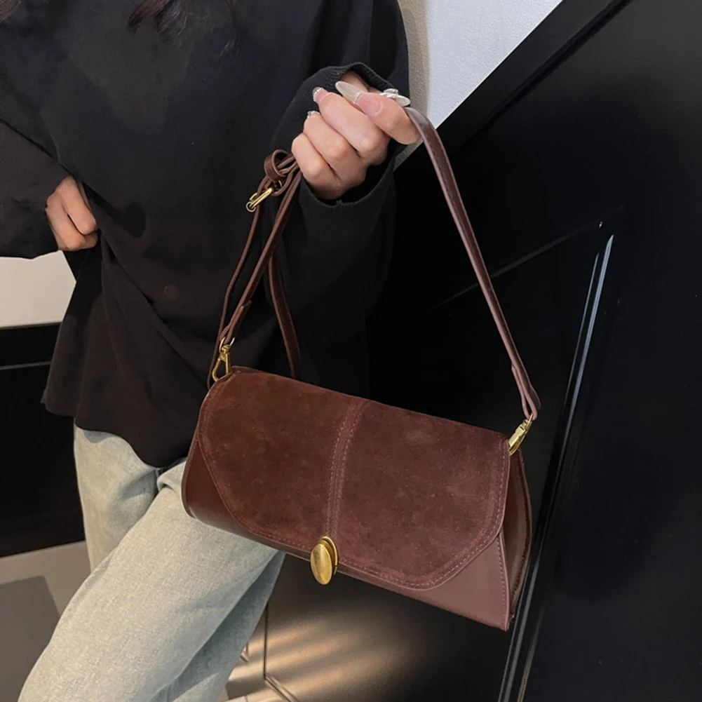 Fashion PU Shoulder Bag Retro Tote Handbag Adjustable Strap Vintage Small Tote Bag Trendy Commuting Bag Outdoor Travel Bag