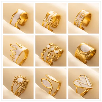 White Enamel Ring Sun Moon Star Heart Wings Stainless Steel Rings For Women Men Jewelry Fashion Ins Style Finger Jewelry No Fade 1