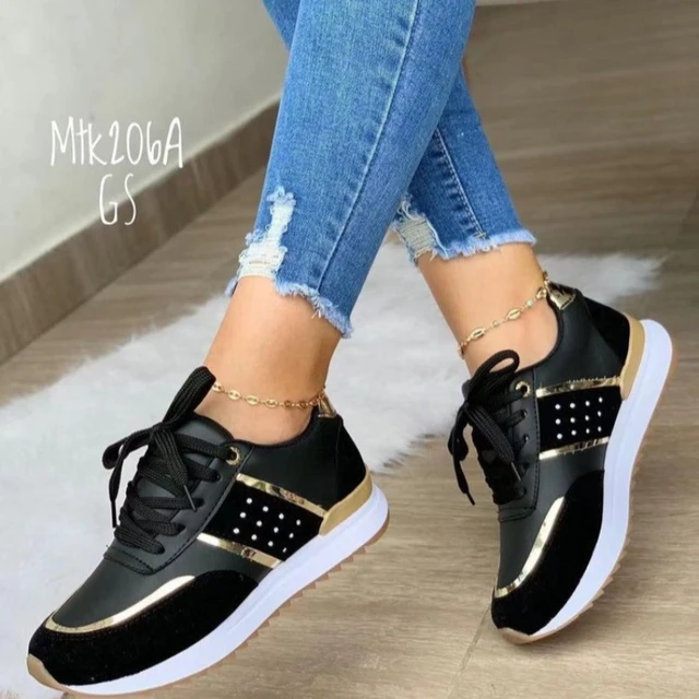 New Sneakers Leather Fashion Stitching Running Rubber Platform Vulcanized Shoes Casual Outdoor Comfort Tennis Mujer