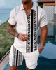 Summer Simple Retro Style Men's Zipper Collar Tracksuit Fashion Casual T-Shirt Shorts Two Piece Set Man Clothing Sweatsuit Set 6