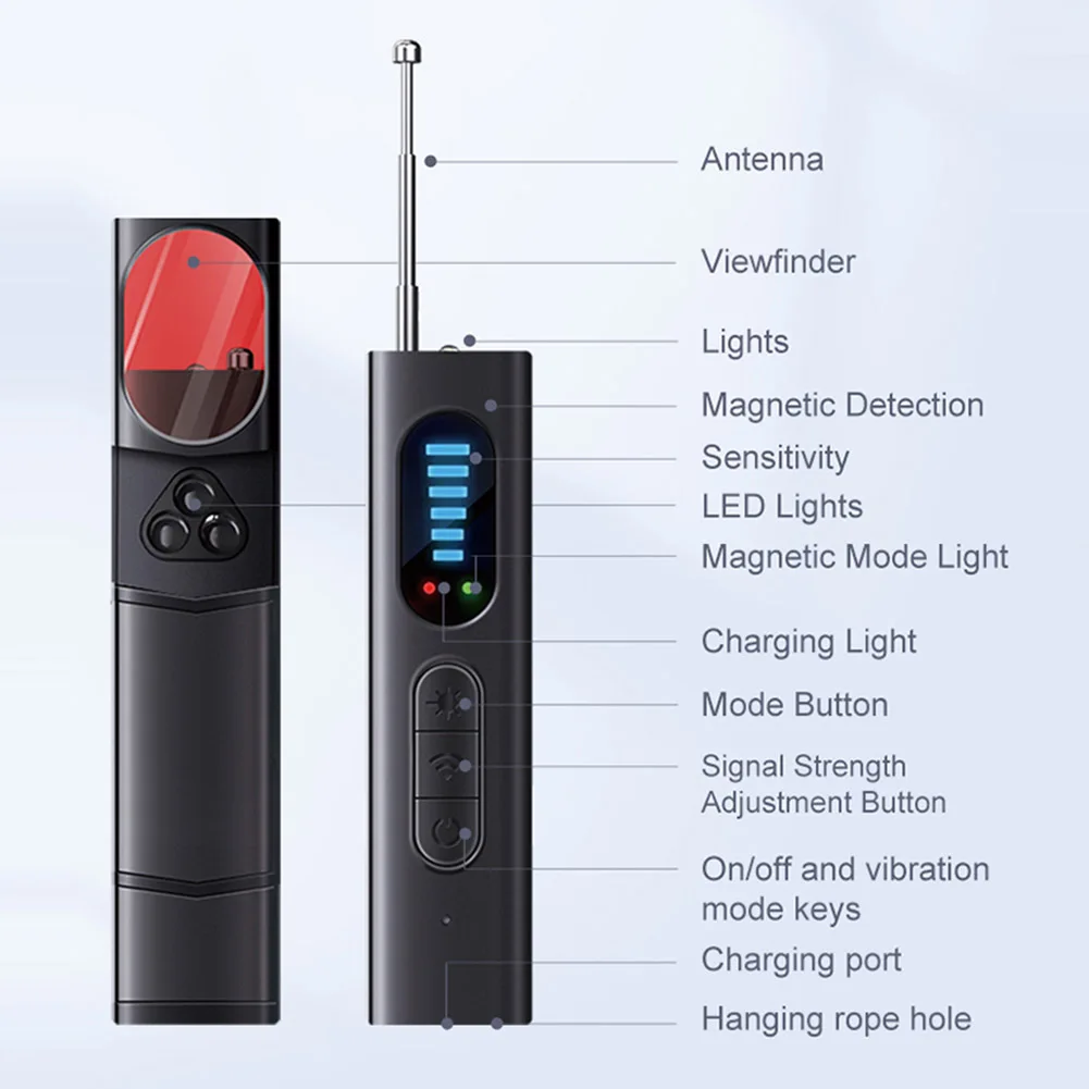 Wireless RF Signal Scanner 5 Levels Adjustable Sensitivity Bug Detectors 25H Working Time Electronic Sweeper for Office Bathroom