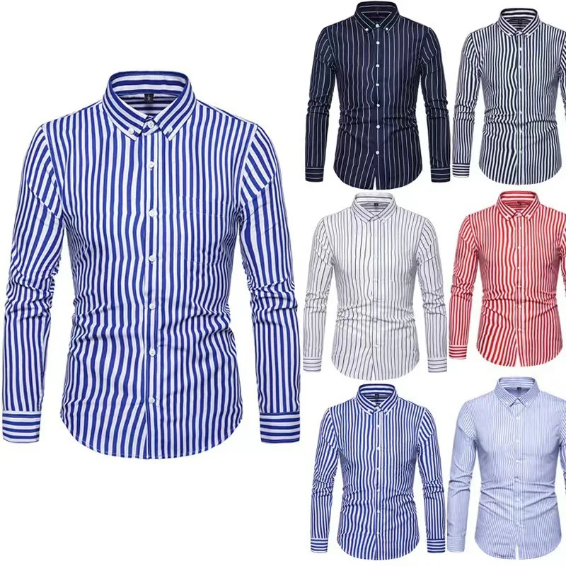 

Men's Casual Long Sleeved Shirt Striped Shirt Slim Fitting Fashion Top Lapel Men's Clothing Mens Designer Clothes