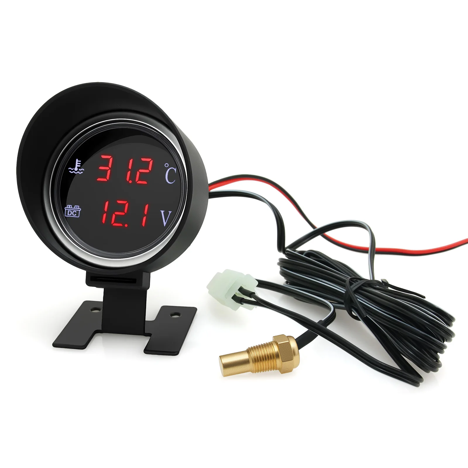 12V/24V 2 in 1 원형 디지털 수온계 + 전압계 자동차 트럭 보트용 온도 센서 + 알람 기능이 있는 게이지