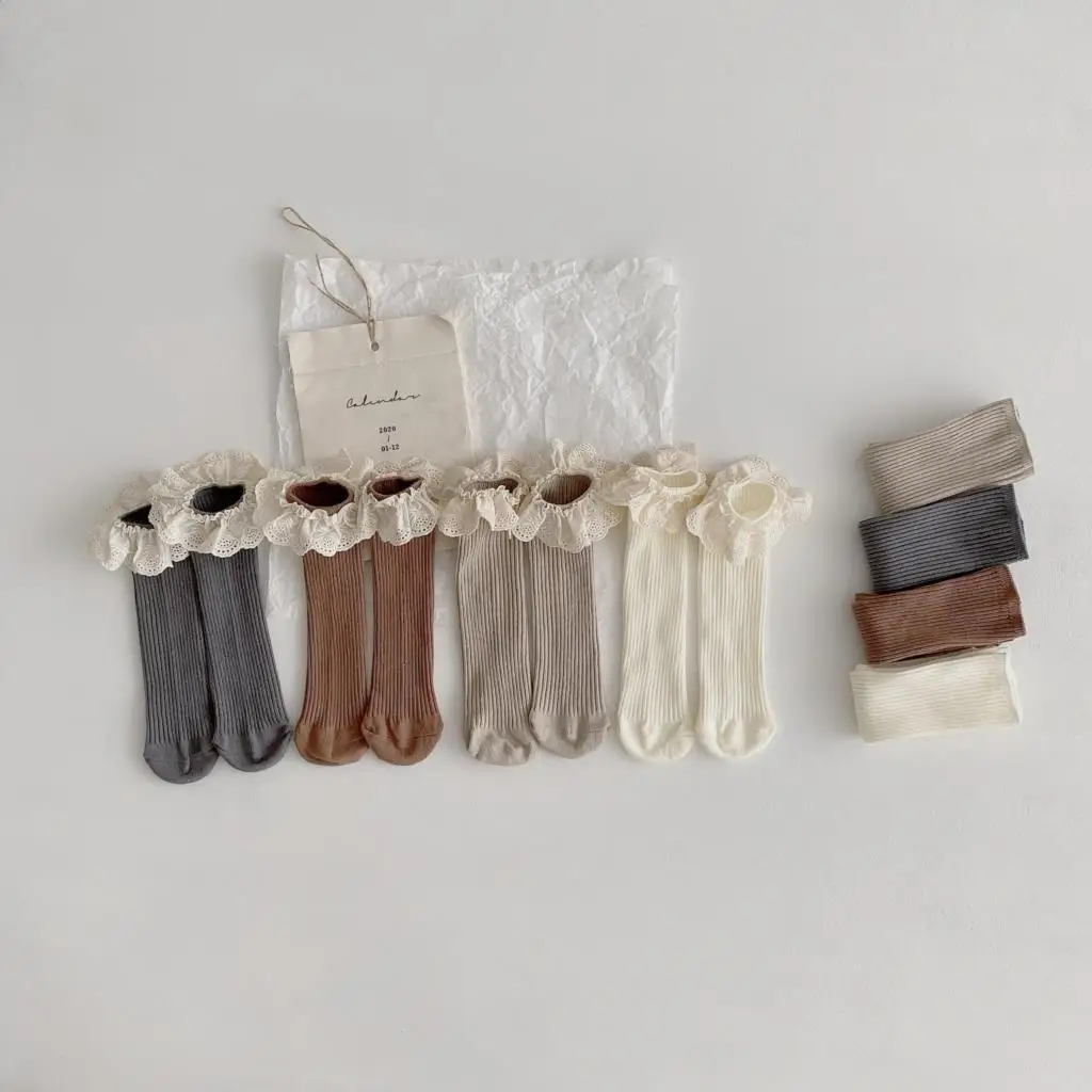 4 Pairs/Lot Baby Girls Knee High Socks Kids Soft Cotton Lace Stuff Princess Children Long Sock Ruffle Leg Warmers For 0-10 Years 1