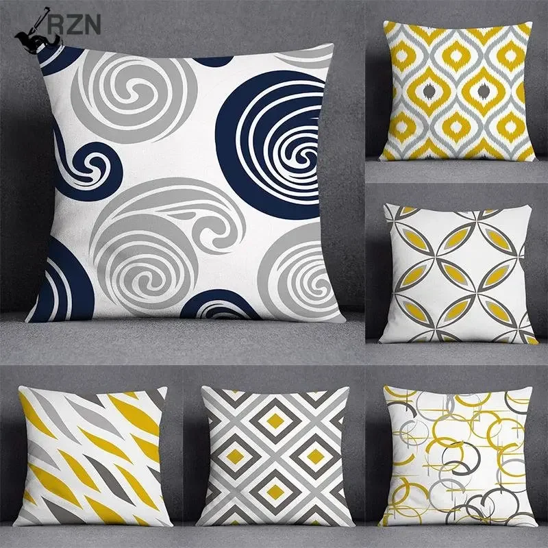 

Домашний декор, синяя желтая декоративная наволочка с геометрическим узором, украшение для дома и офиса, наволочка для дивана