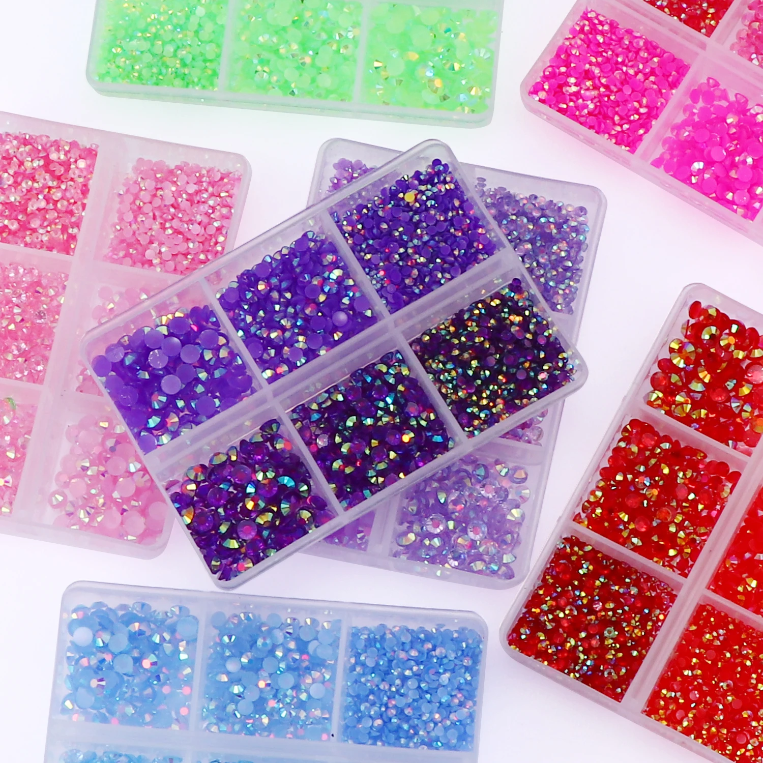 Über 2700 teile/schachtel AB Gelee/Klar Strass Kit 2/3/4mm Flatback Harz Kristall Glitter Stein strass DIY 3D Nagel Kunst Dekoration – Detail 5