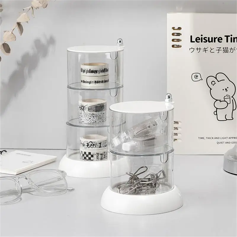 

Tools Storage Rack Transparent Multi Layer 360 Degree Free Rotation With Cover Design Super Capacity Household Gadgets White