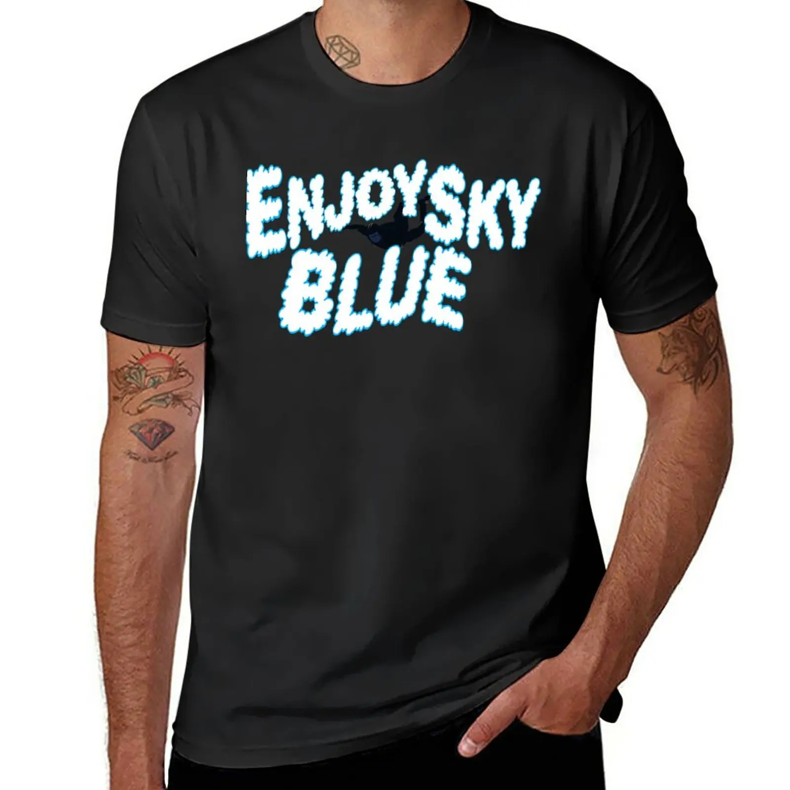 

New Enjoy Sky Blue T-Shirt tees t shirt man korean fashion mens plain t shirts