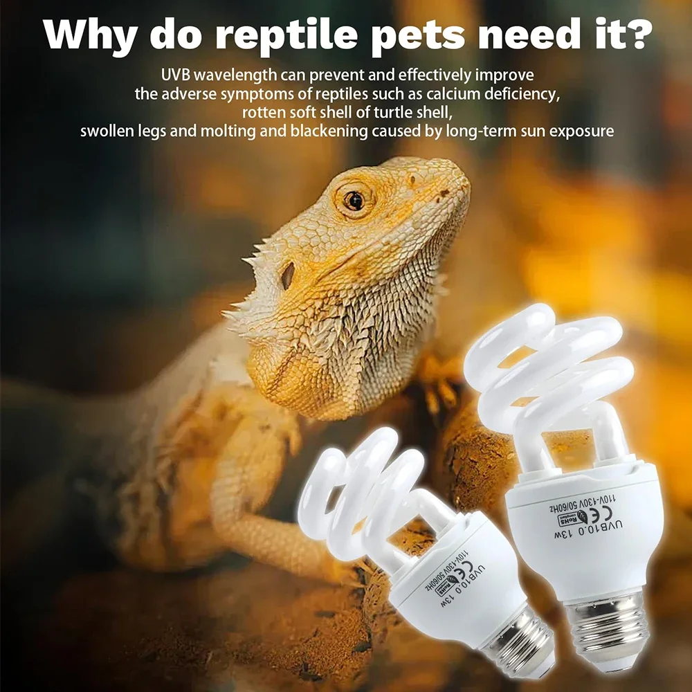 5.0 10.0 15.0 Uvb Reptile Lamp 13W /26W Uv Rays Energy Saving Light Turtle Lizard Snake Reptiles Breeding Tank Heating Lamps