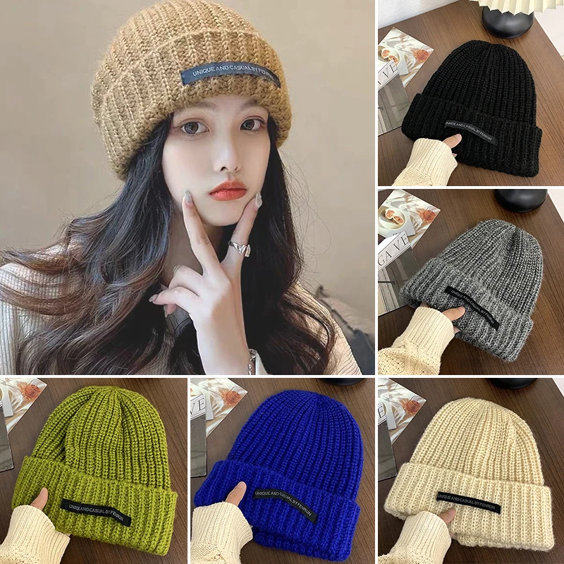 

New Winter Hats For Women Wool Blended Knit Ear Warmer Couple Cap Beanie Outdoor Solid Color Skullcaps Lady Fashion Warm Cap