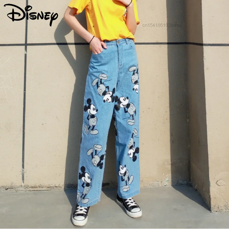 Disney Mickey Mouse Printed Baggy Jeans Y2K Women's Low