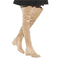 Over-the-knee Fashion Boots Winter New , Round Head Mid-heel Artificial Wool Suede Boots, Women's Shoes Zapatos De Mujer Black - Image 3