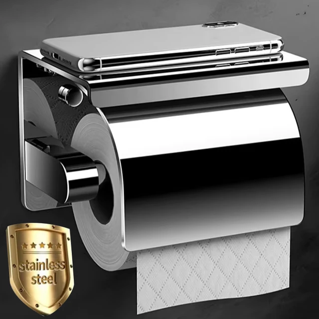 ที่ใส่กระดาษทิชชู่ในห้องน้ำสแตนเลส 304 กล่องใส่กระดาษม้วนกันน้ำ อุปกรณ์ฮาร์ดแวร์ห้องน้ำ 1