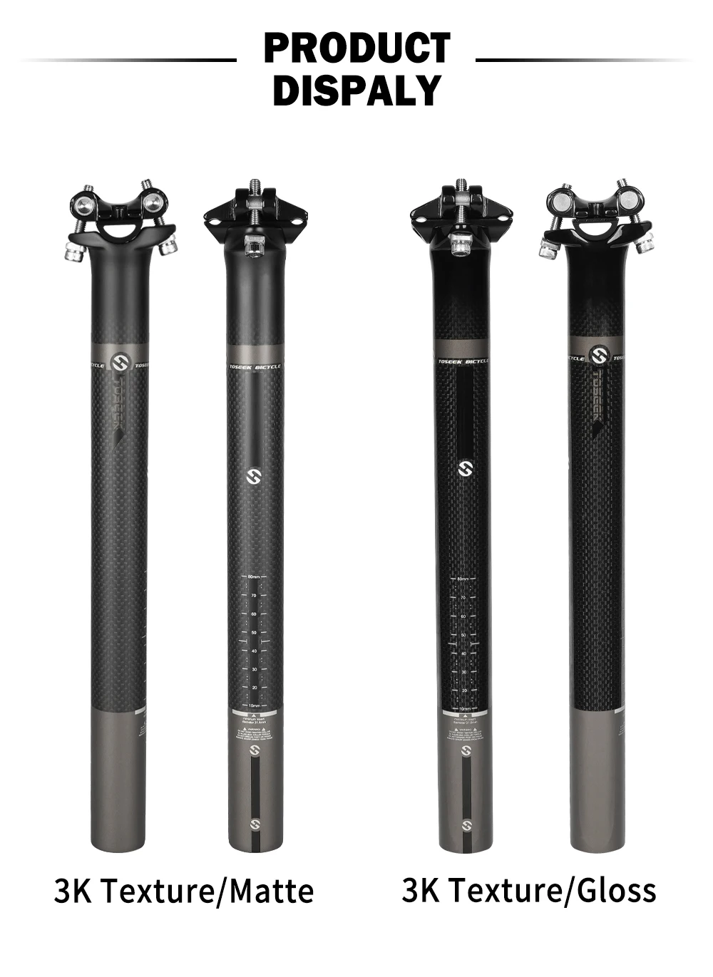 TOSEEK Carbon Sattelstütze Offset 0mm Fahrrad Sattelstütze Carbon 27,2/31,6mm Länge 350/400mm Fahrrad Sattelstütze Teile MTB Carbon Kanu – Detail 7