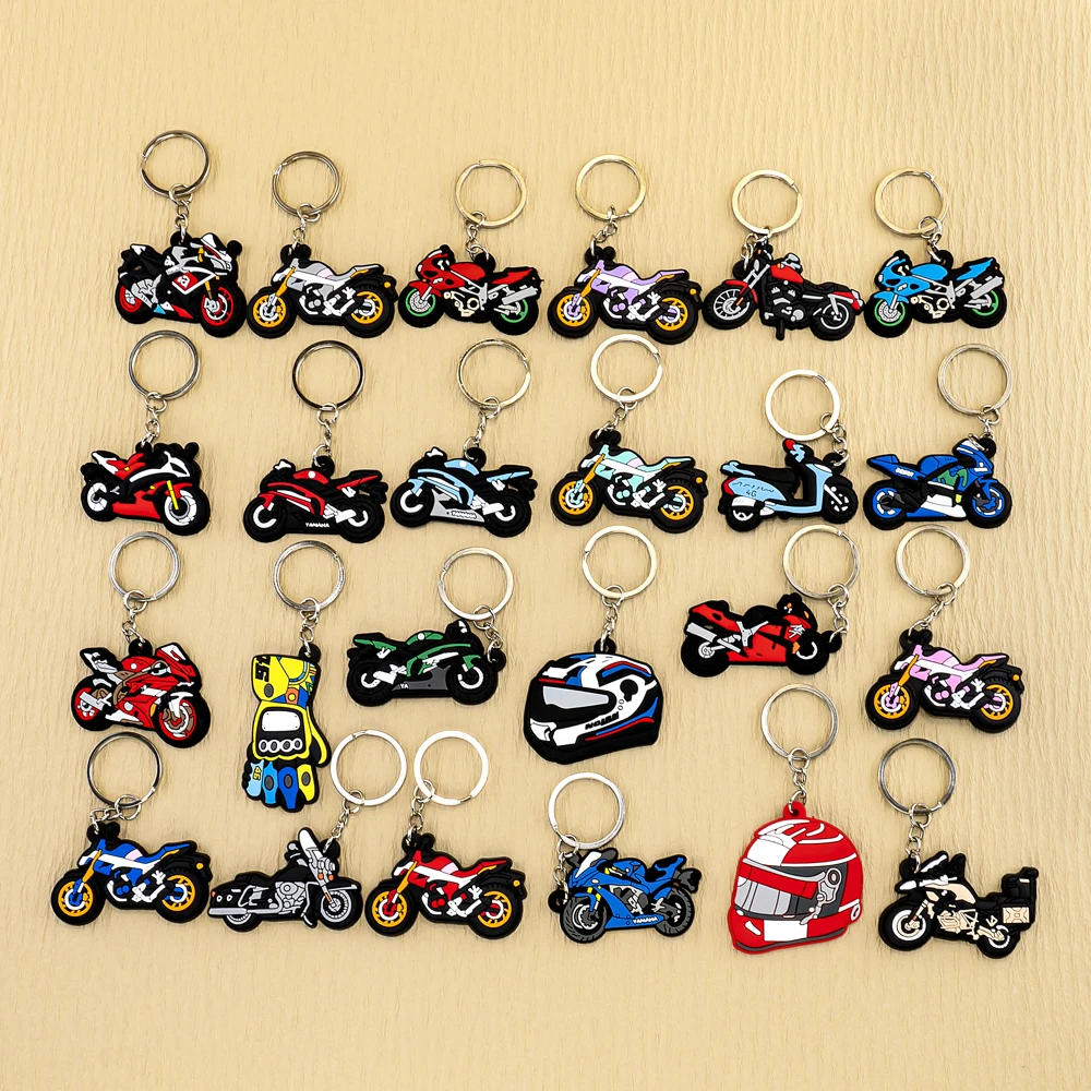 50PCS PVC Keychain Fashion Design Motorcycles Helmet Keyring Custom Key Chain Wholesale Car Key Accessories Car Decoration Gift