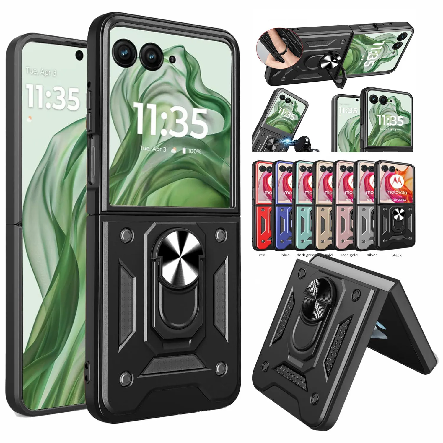 Rugged Military Armor Phone Case with Ring Stand Holder