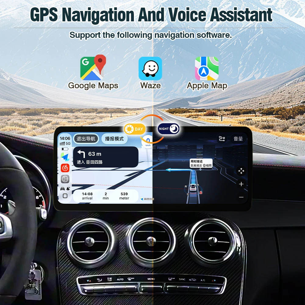 AUTOTOP Pantalla Táctil Multimedia para Automóvil de 10.25/12.3 Pulgadas para Mercedes-Benz Clase C W204 C204 S204 W205 A205 C205 S205 2007-2019 NTG4.0 NTG4.5 NTG5.0, CarPlay Inalámbrico, Android Auto, Estéreo para Automóvil Ultrafino de 12.3 Pulgadas con Bisel Ultraestrecho, Control OEM con Perilla y Volante 8