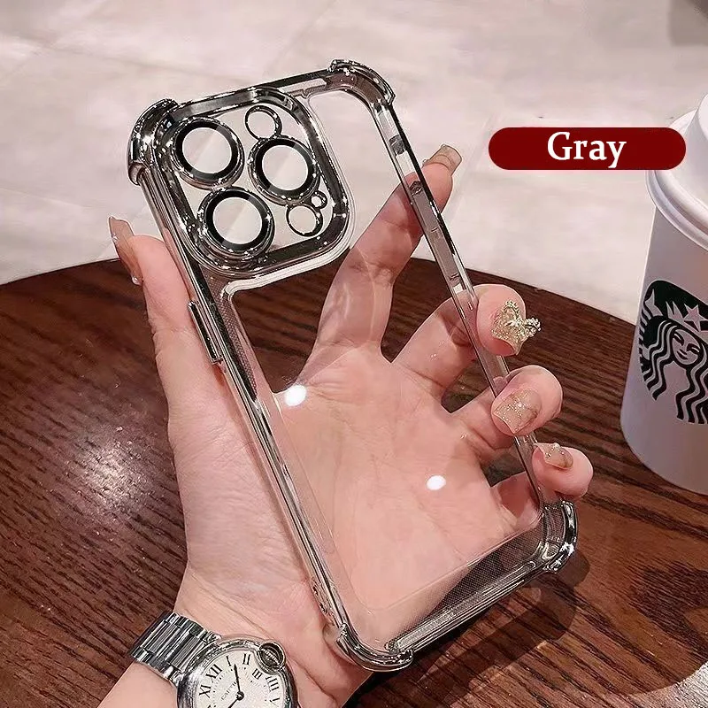 Luxurious Shockproof Silicone Phone Case with Lens Protection and Transparent Back Cover