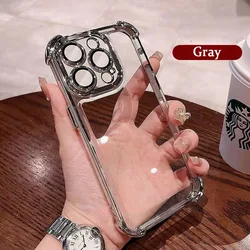 Luxurious Shockproof Silicone Phone Case with Lens Protection and Transparent Back Cover - iPhone 14 (Gray)