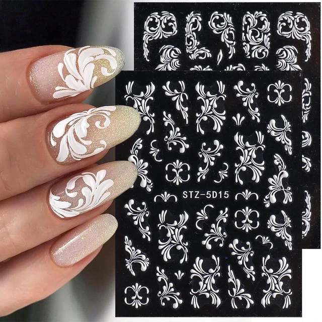 5D Embossed Flowers Nail Art Stickers for Acrylic Nails, 4 Sheets, Engraved  White Flower Love Heart Nail Decals Spring Nail Art Accessories Wedding Nail  Designs Self Adhesive Nail Stickers for Women :