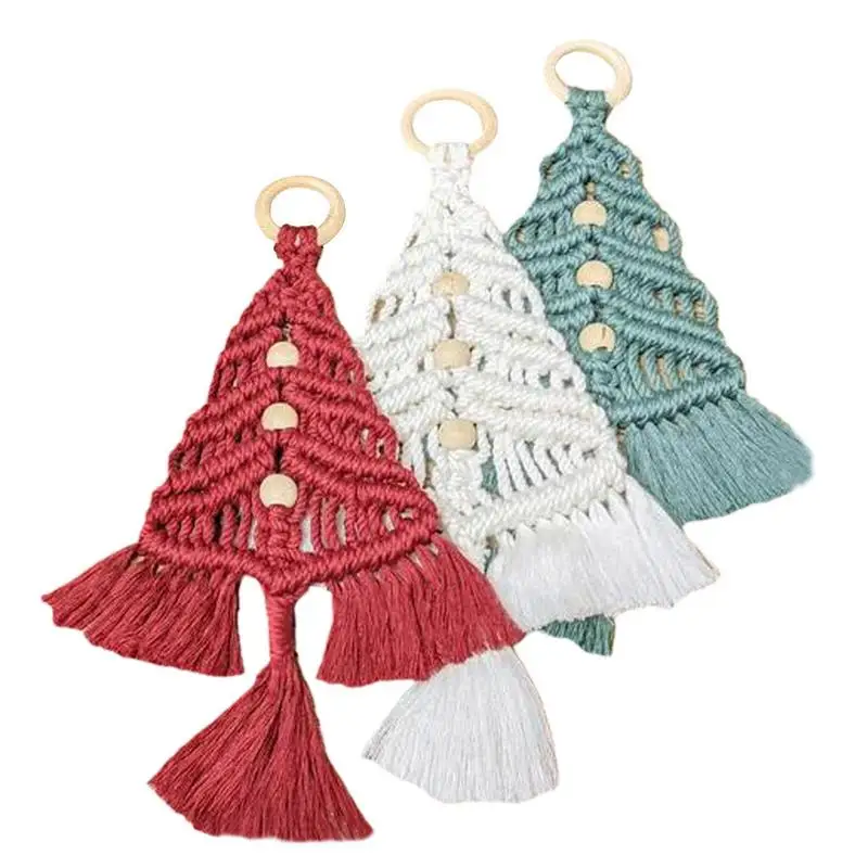 

Macrame Christmas Tree Cotton Macrame Kit 3pcs Handmade Ornament Crochet Woven Wall Hanging Decoration DIY Christmas Tree Kit